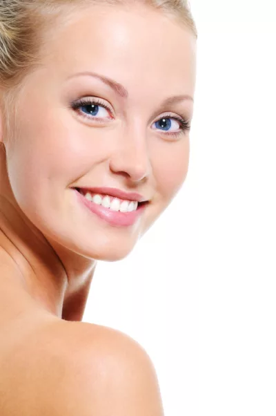 Woman Face With Nice Smile Healthy Beautiful Clear Skin White Backgrouns Jpg